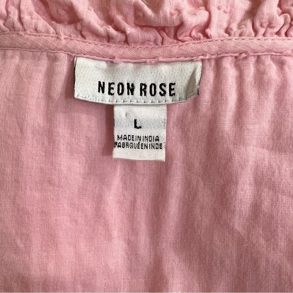 NEON Rose Ruffle V-Neck Pink Fit and Flair Dress with Swiss Dots & Ruffle Hem L - Picture 14 of 14